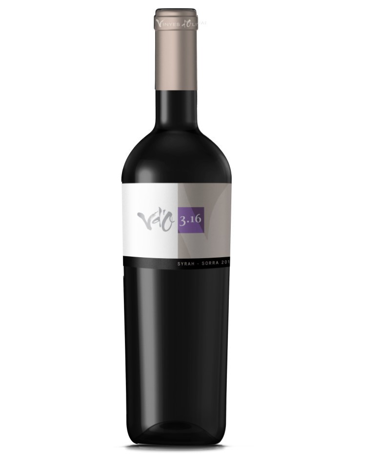Foto botella vino tinto de la colección de Vd'O monovarietal de syrah y del año 2016