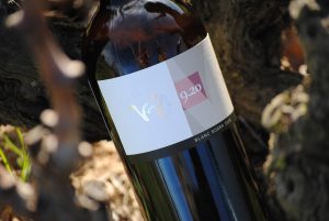 Foto botella vino blanco de la colección Vd'O varietales de terroir: Cariñena gris con suelo arenisco.