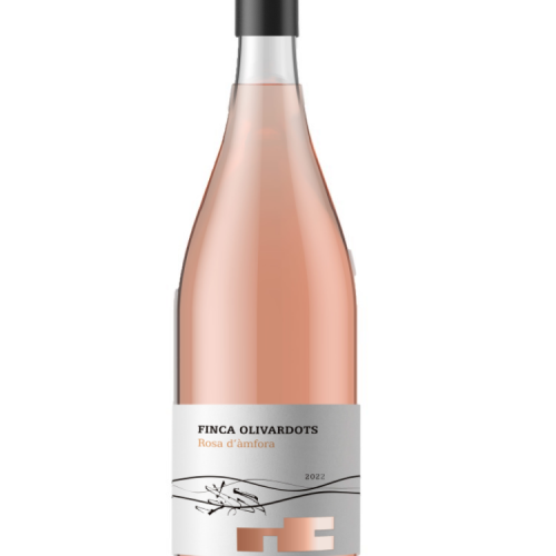 Foto botella color transparente del vino joven rosado de la bodega Vinyes d'Olivardots, Rosa d'àmfora 2022.