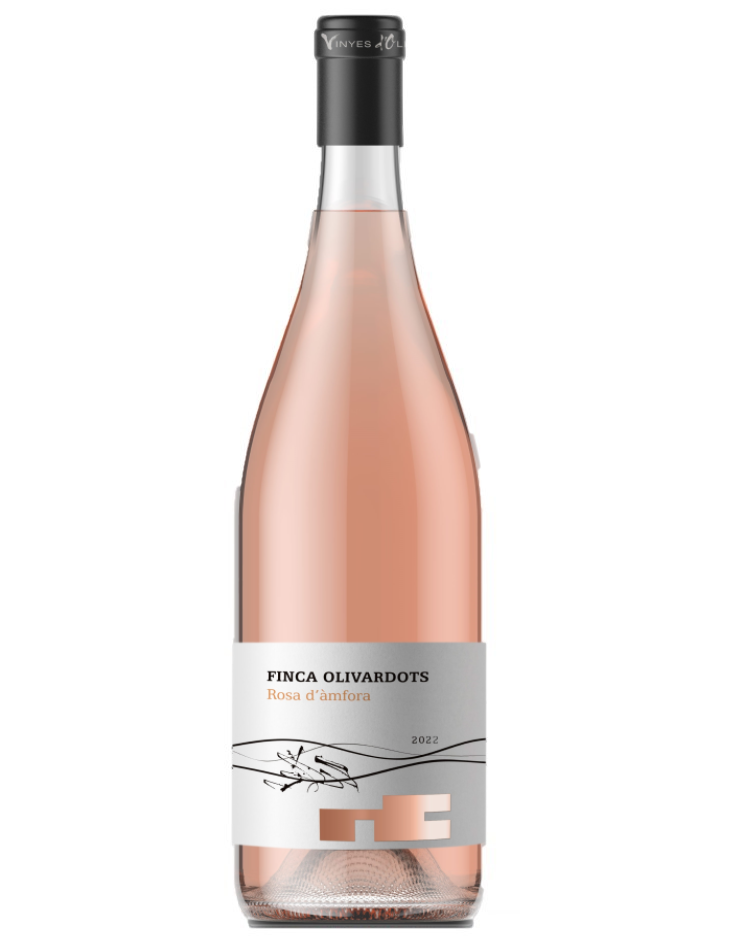 Foto botella color transparente del vino joven rosado de la bodega Vinyes d'Olivardots, Rosa d'àmfora 2022.